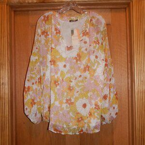 NEW Women's Size XL Multicolor Retro Flower Power Floral BTFBM Blouse Shirt Top